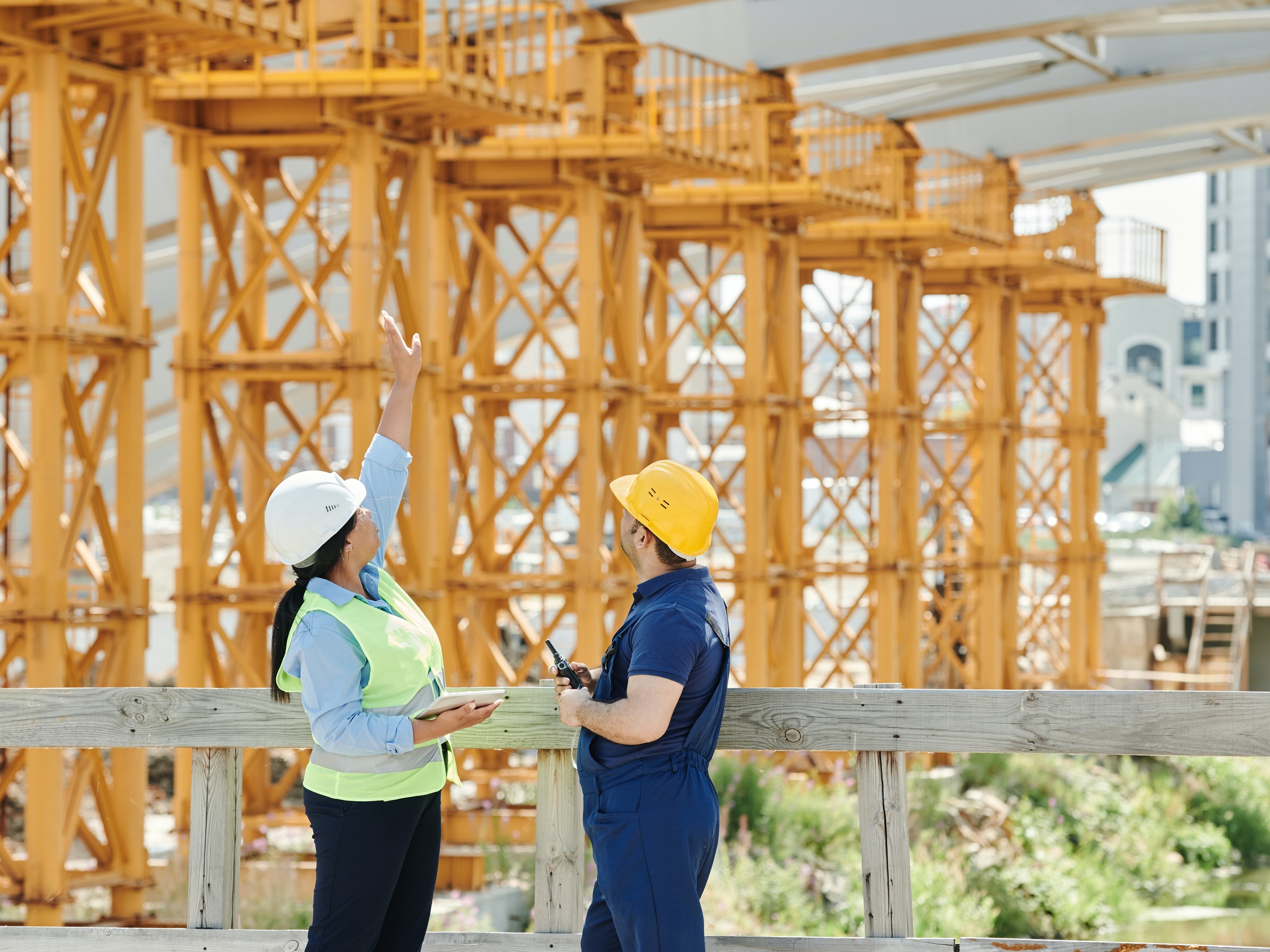 Professional UK construction team on building site